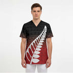 Red Silver Fern Spirit Taniko Tukutuku Personalised Scrub Top - Aussie Hoodie
