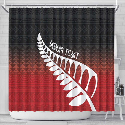 Red Silver Fern Spirit Taniko Tukutuku Personalised Shower Curtain