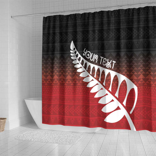 Red Silver Fern Spirit Taniko Tukutuku Personalised Shower Curtain
