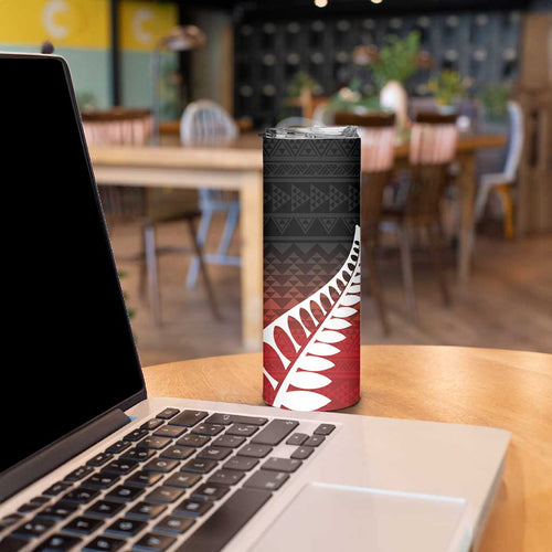 Red Silver Fern Spirit Taniko Tukutuku Personalised Skinny Tumbler