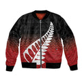 Red Silver Fern Spirit Taniko Tukutuku Personalised Sleeve Zip Bomber Jacket