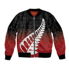 Red Silver Fern Spirit Taniko Tukutuku Personalised Sleeve Zip Bomber Jacket