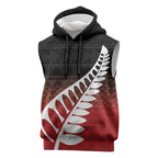 Red Silver Fern Spirit Taniko Tukutuku Personalised Sleeveless Hoodie - Aussie Hoodie