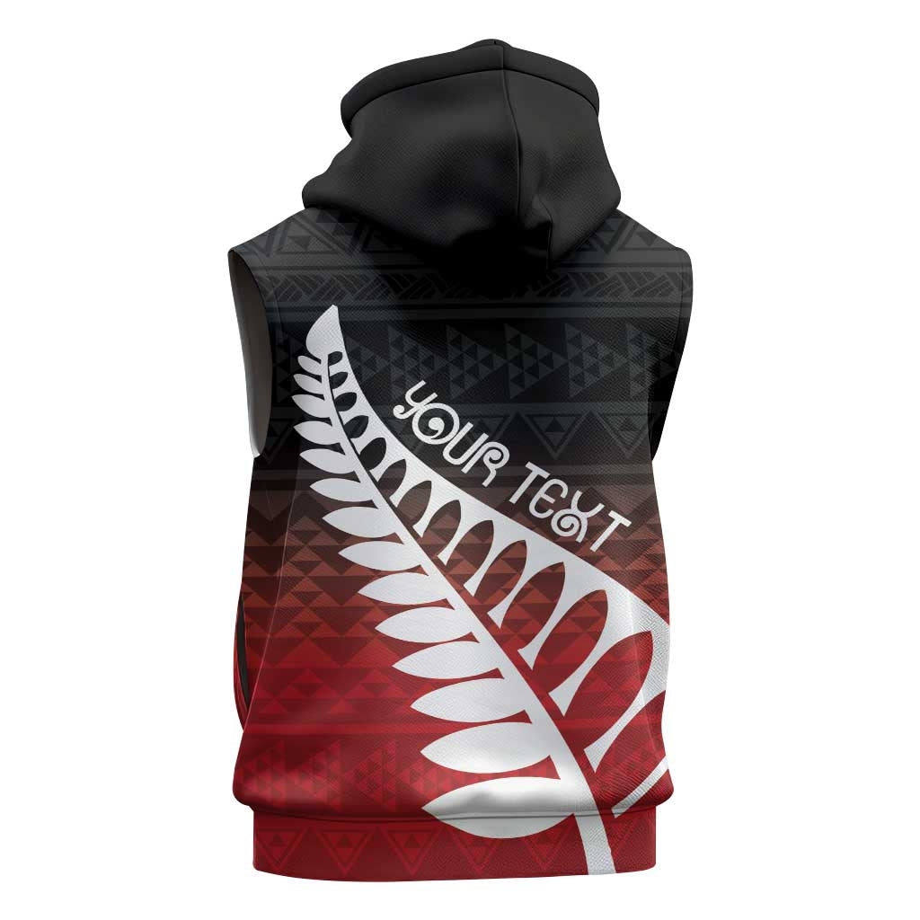 Red Silver Fern Spirit Taniko Tukutuku Personalised Sleeveless Hoodie - Aussie Hoodie