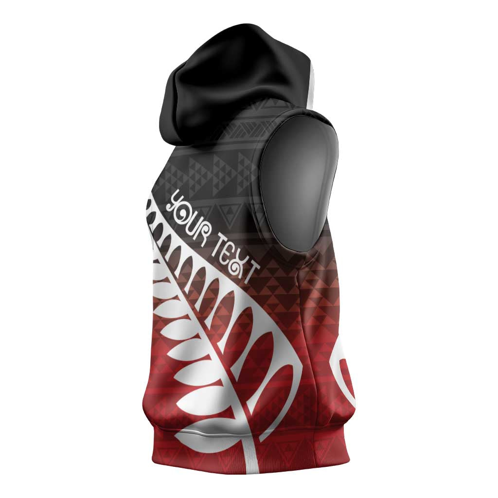 Red Silver Fern Spirit Taniko Tukutuku Personalised Sleeveless Hoodie - Aussie Hoodie