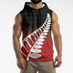 Red Silver Fern Spirit Taniko Tukutuku Personalised Sleeveless Hoodie - Aussie Hoodie