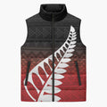 Red Silver Fern Spirit Taniko Tukutuku Personalised Sleeveless Puffer Jacket - Aussie Hoodie