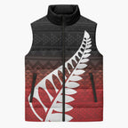 Red Silver Fern Spirit Taniko Tukutuku Personalised Sleeveless Puffer Jacket - Aussie Hoodie