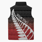 Red Silver Fern Spirit Taniko Tukutuku Personalised Sleeveless Puffer Jacket - Aussie Hoodie