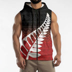 Red Silver Fern Spirit Taniko Tukutuku Personalised Sleeveless Zip Hoodie LT9