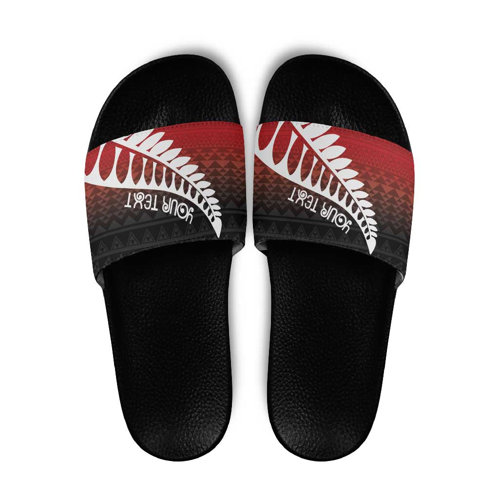 Red Silver Fern Spirit Taniko Tukutuku Personalised Slide Sandals - Aussie Hoodie