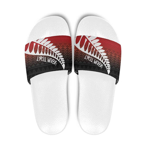 Red Silver Fern Spirit Taniko Tukutuku Personalised Slide Sandals - Aussie Hoodie