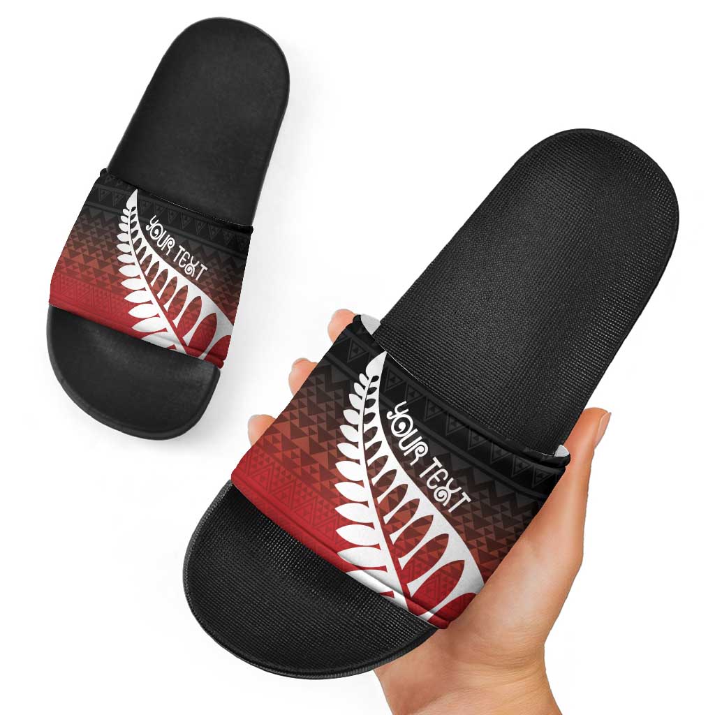 Red Silver Fern Spirit Taniko Tukutuku Personalised Slide Sandals - Aussie Hoodie