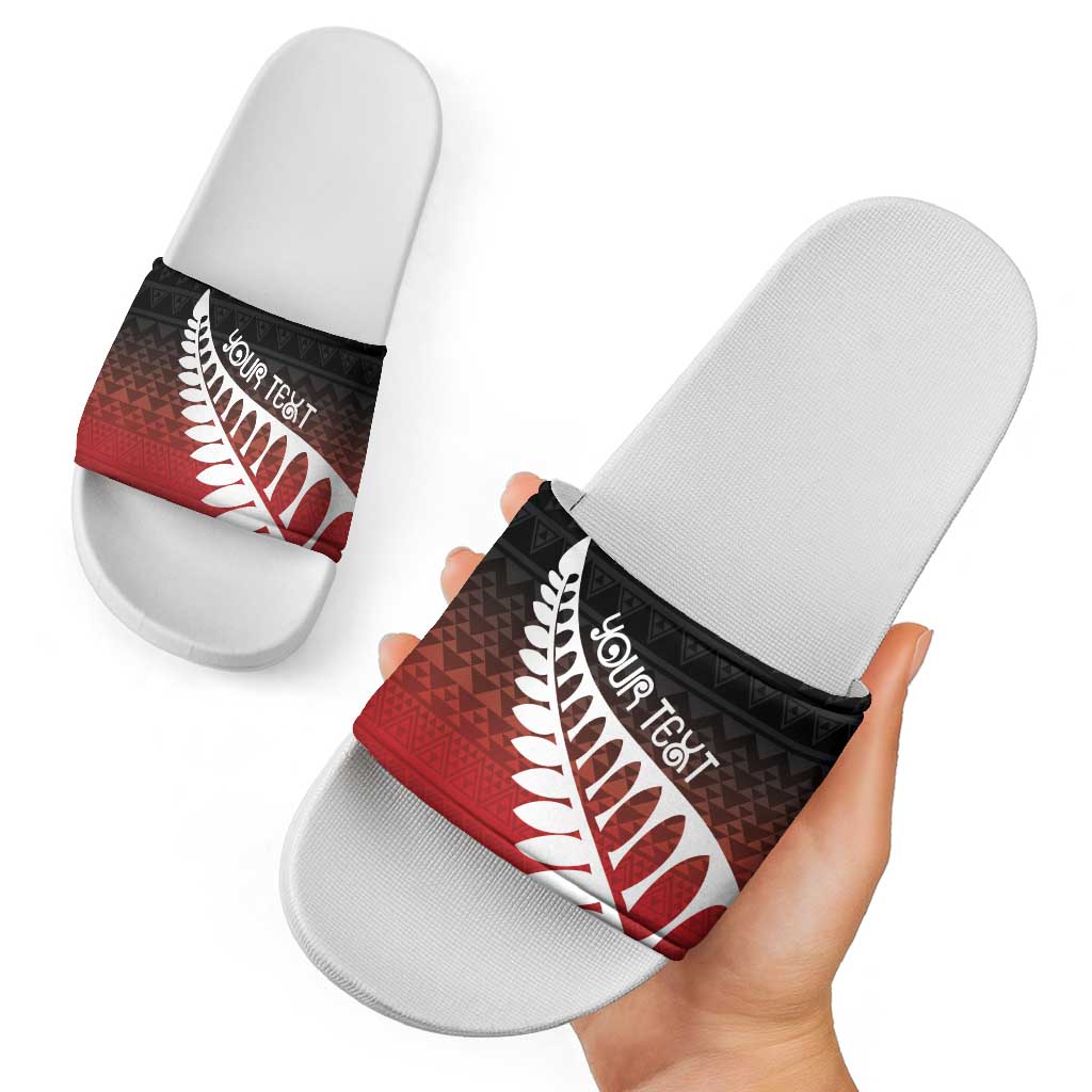 Red Silver Fern Spirit Taniko Tukutuku Personalised Slide Sandals - Aussie Hoodie