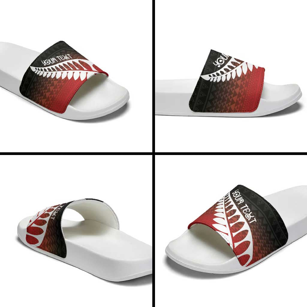 Red Silver Fern Spirit Taniko Tukutuku Personalised Slide Sandals - Aussie Hoodie