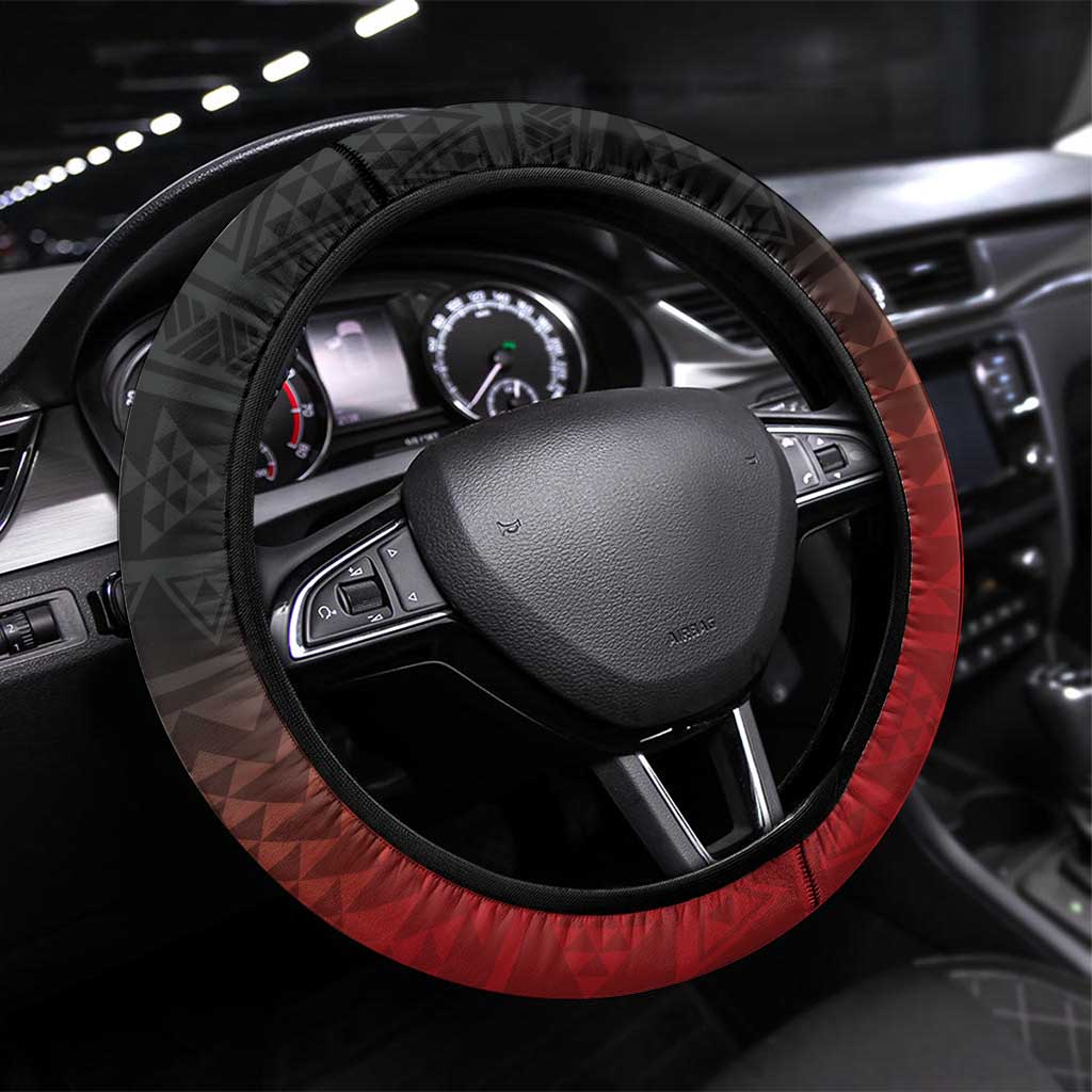 Red Silver Fern Spirit Taniko Tukutuku Steering Wheel Cover