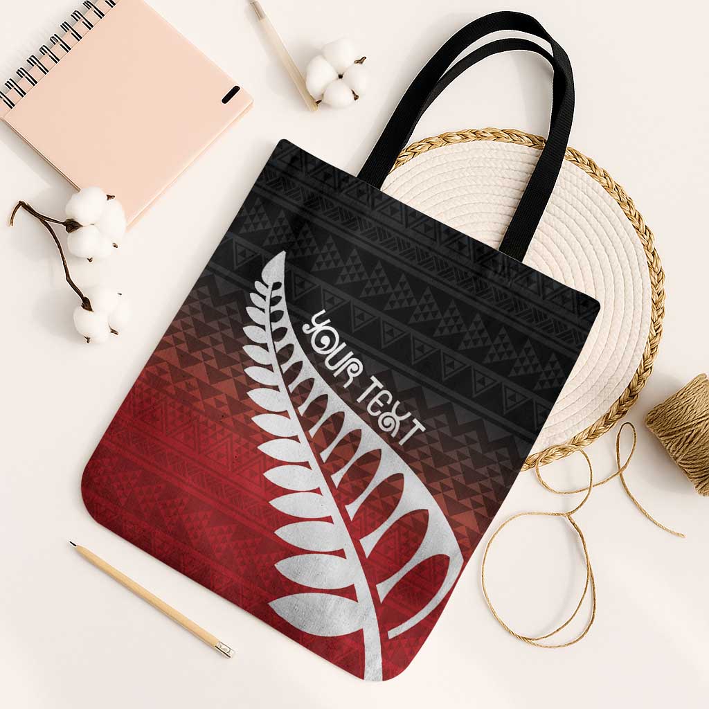 Red Silver Fern Spirit Taniko Tukutuku Personalised Tote Bag - Aussie Hoodie