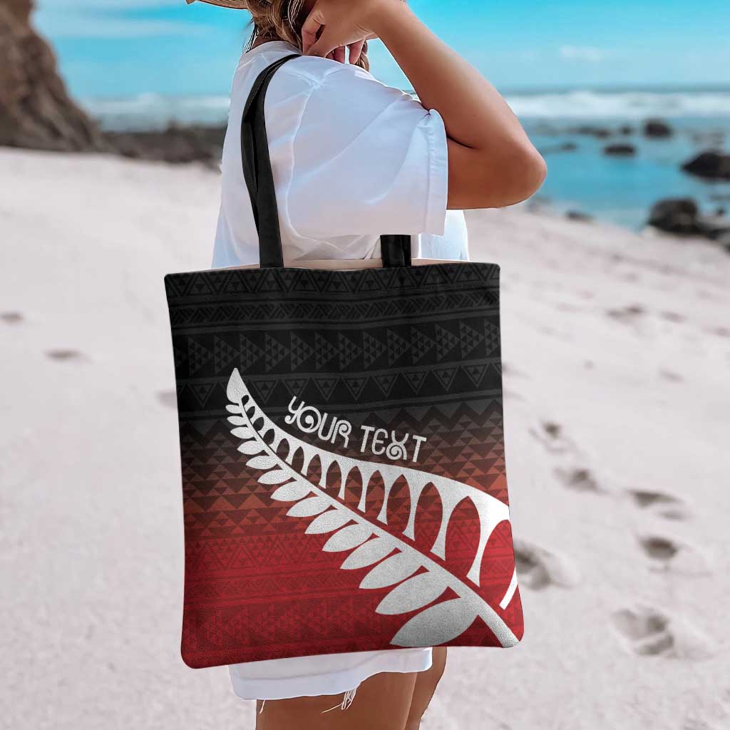 Red Silver Fern Spirit Taniko Tukutuku Personalised Tote Bag - Aussie Hoodie