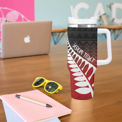 Red Silver Fern Spirit Taniko Tukutuku Personalised Tumbler With Handle