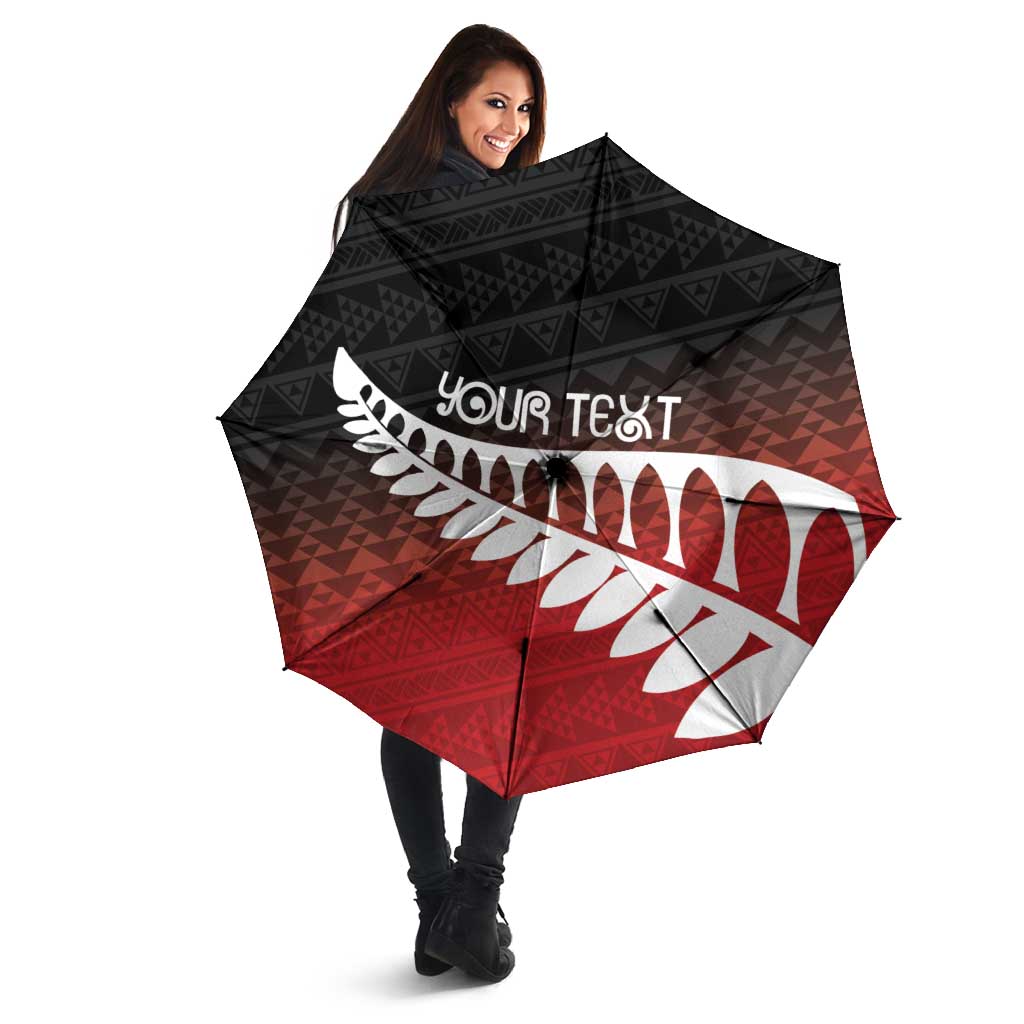 Red Silver Fern Spirit Taniko Tukutuku Personalised Umbrella - Aussie Hoodie