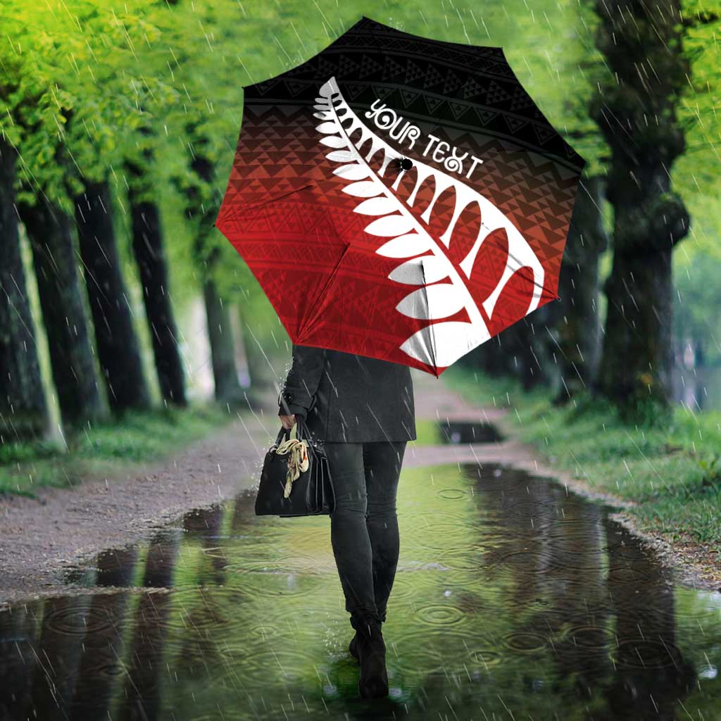 Red Silver Fern Spirit Taniko Tukutuku Personalised Umbrella - Aussie Hoodie