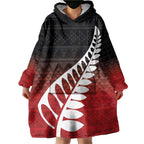 Red Silver Fern Spirit Taniko Tukutuku Personalised Wearable Blanket Hoodie