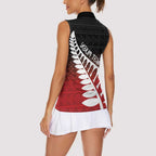 Red Silver Fern Spirit Taniko Tukutuku Personalised Women Sleeveless Polo Shirt