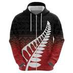 Red Silver Fern Spirit Taniko Tukutuku Personalised Zip Hoodie