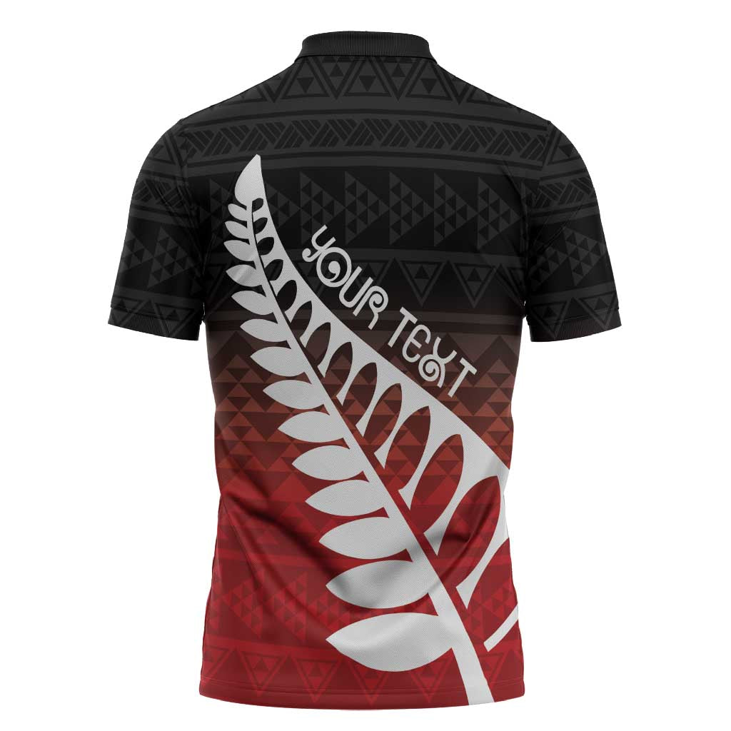 Red Silver Fern Spirit Taniko Tukutuku Personalised Zipper Polo Shirt - Aussie Hoodie