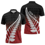 Red Silver Fern Spirit Taniko Tukutuku Personalised Zipper Polo Shirt - Aussie Hoodie