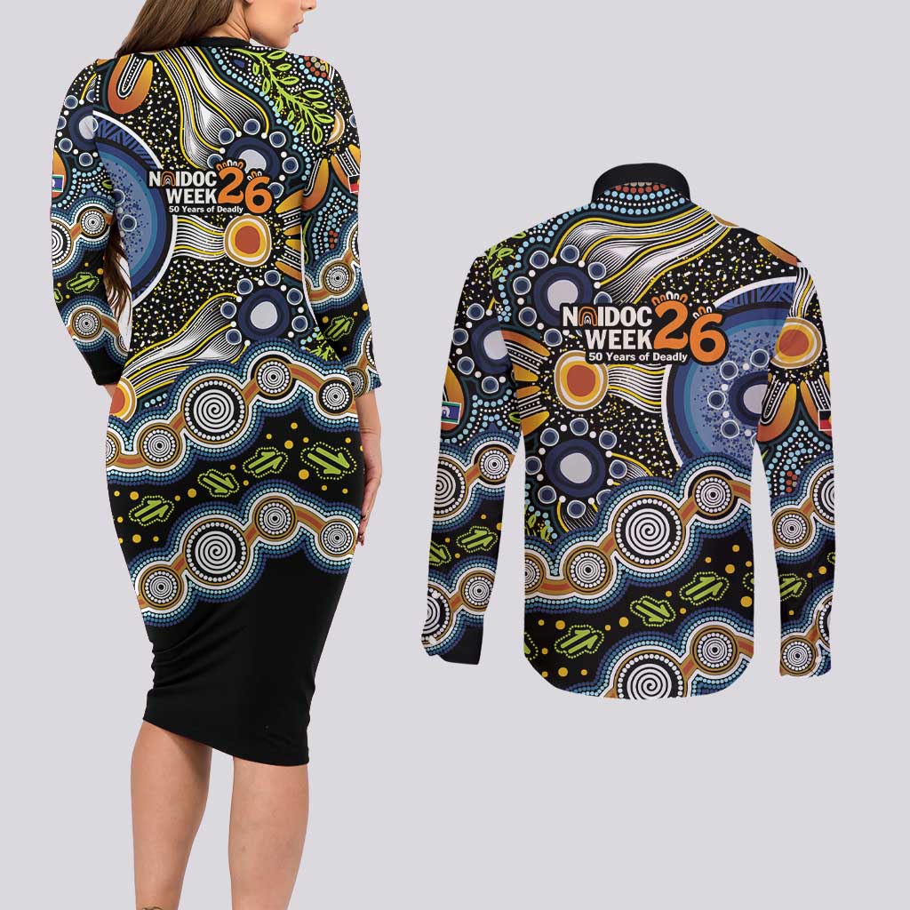 NAIDOC Deadly 50 Years Couples Matching Long Sleeve Bodycon Dress and Long Sleeve Button Shirt Aboriginal and Torres Strait Islander