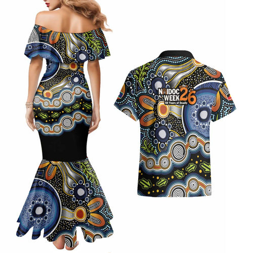NAIDOC Deadly 50 Years Couples Matching Mermaid Dress and Hawaiian Shirt Aboriginal and Torres Strait Islander