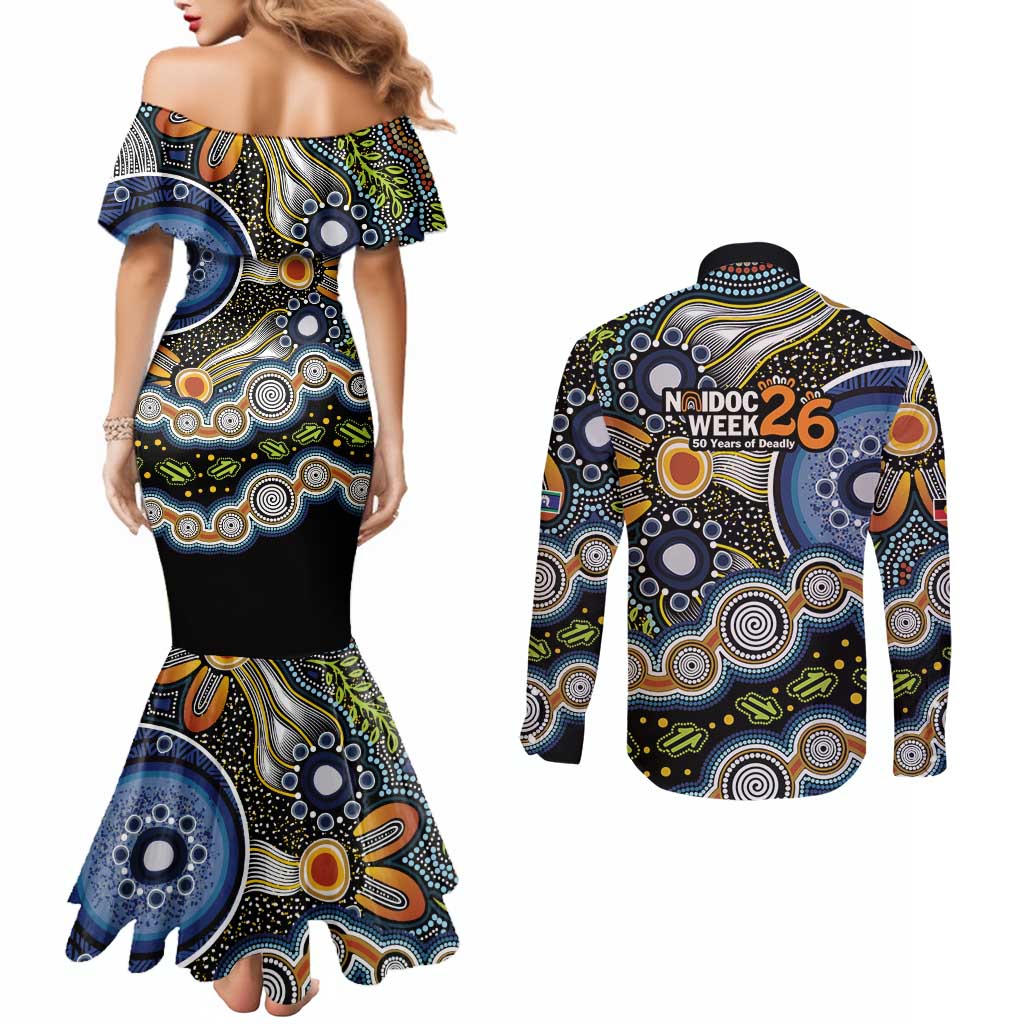 NAIDOC Deadly 50 Years Couples Matching Mermaid Dress and Long Sleeve Button Shirt Aboriginal and Torres Strait Islander