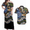 NAIDOC Deadly 50 Years Couples Matching Off Shoulder Maxi Dress and Hawaiian Shirt Aboriginal and Torres Strait Islander