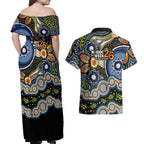 NAIDOC Deadly 50 Years Couples Matching Off Shoulder Maxi Dress and Hawaiian Shirt Aboriginal and Torres Strait Islander