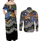 NAIDOC Deadly 50 Years Couples Matching Off Shoulder Maxi Dress and Long Sleeve Button Shirt Aboriginal and Torres Strait Islander