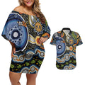 NAIDOC Deadly 50 Years Couples Matching Off Shoulder Short Dress and Hawaiian Shirt Aboriginal and Torres Strait Islander