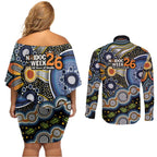 NAIDOC Deadly 50 Years Couples Matching Off Shoulder Short Dress and Long Sleeve Button Shirt Aboriginal and Torres Strait Islander