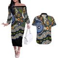 NAIDOC Deadly 50 Years Couples Matching Off The Shoulder Long Sleeve Dress and Hawaiian Shirt Aboriginal and Torres Strait Islander
