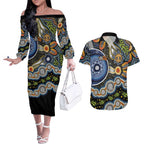 NAIDOC Deadly 50 Years Couples Matching Off The Shoulder Long Sleeve Dress and Hawaiian Shirt Aboriginal and Torres Strait Islander