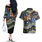 NAIDOC Deadly 50 Years Couples Matching Off The Shoulder Long Sleeve Dress and Hawaiian Shirt Aboriginal and Torres Strait Islander