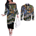 NAIDOC Deadly 50 Years Couples Matching Off The Shoulder Long Sleeve Dress and Long Sleeve Button Shirt Aboriginal and Torres Strait Islander