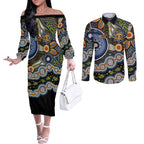 NAIDOC Deadly 50 Years Couples Matching Off The Shoulder Long Sleeve Dress and Long Sleeve Button Shirt Aboriginal and Torres Strait Islander