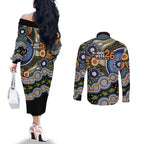 NAIDOC Deadly 50 Years Couples Matching Off The Shoulder Long Sleeve Dress and Long Sleeve Button Shirt Aboriginal and Torres Strait Islander