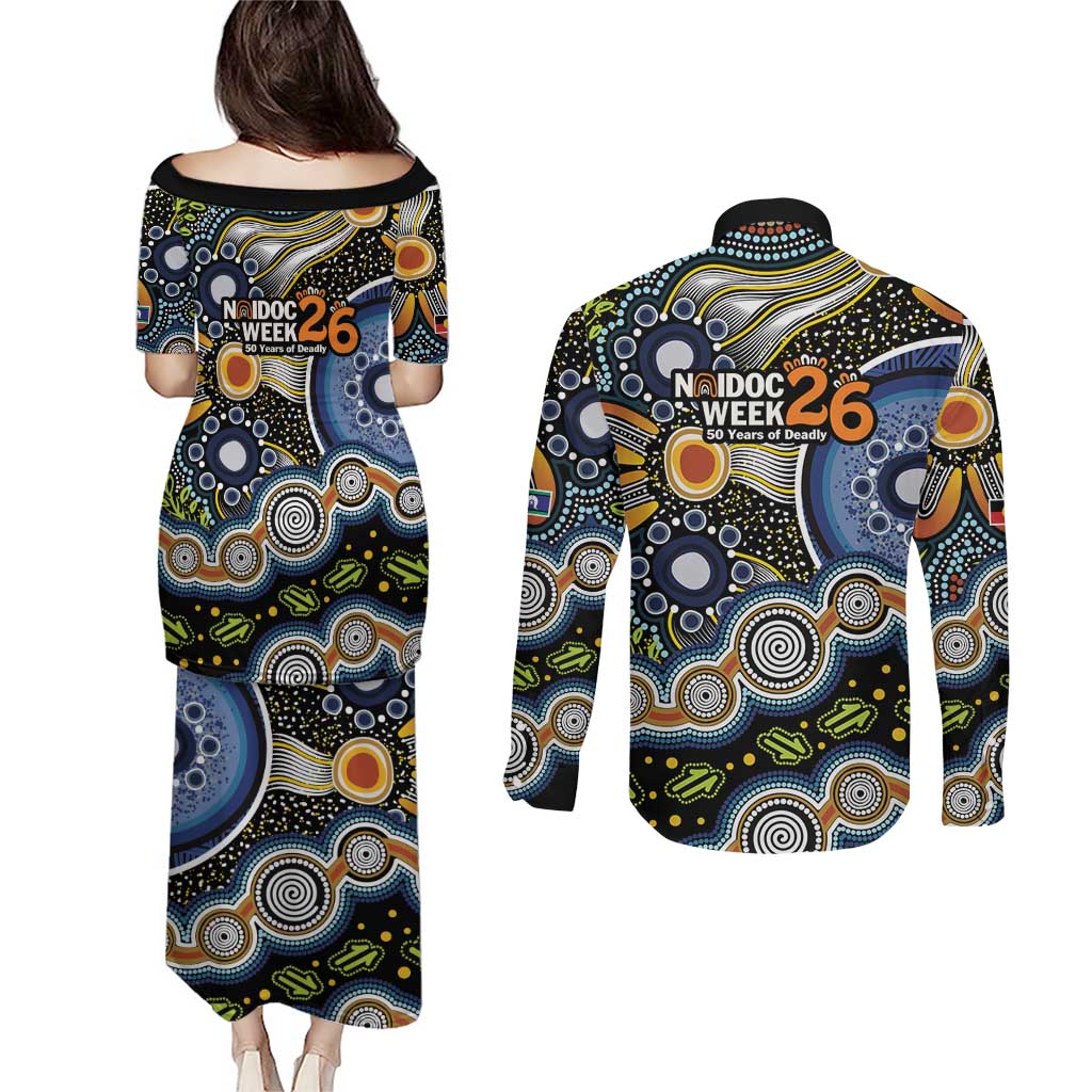 NAIDOC Deadly 50 Years Couples Matching Puletasi and Long Sleeve Button Shirt Aboriginal and Torres Strait Islander