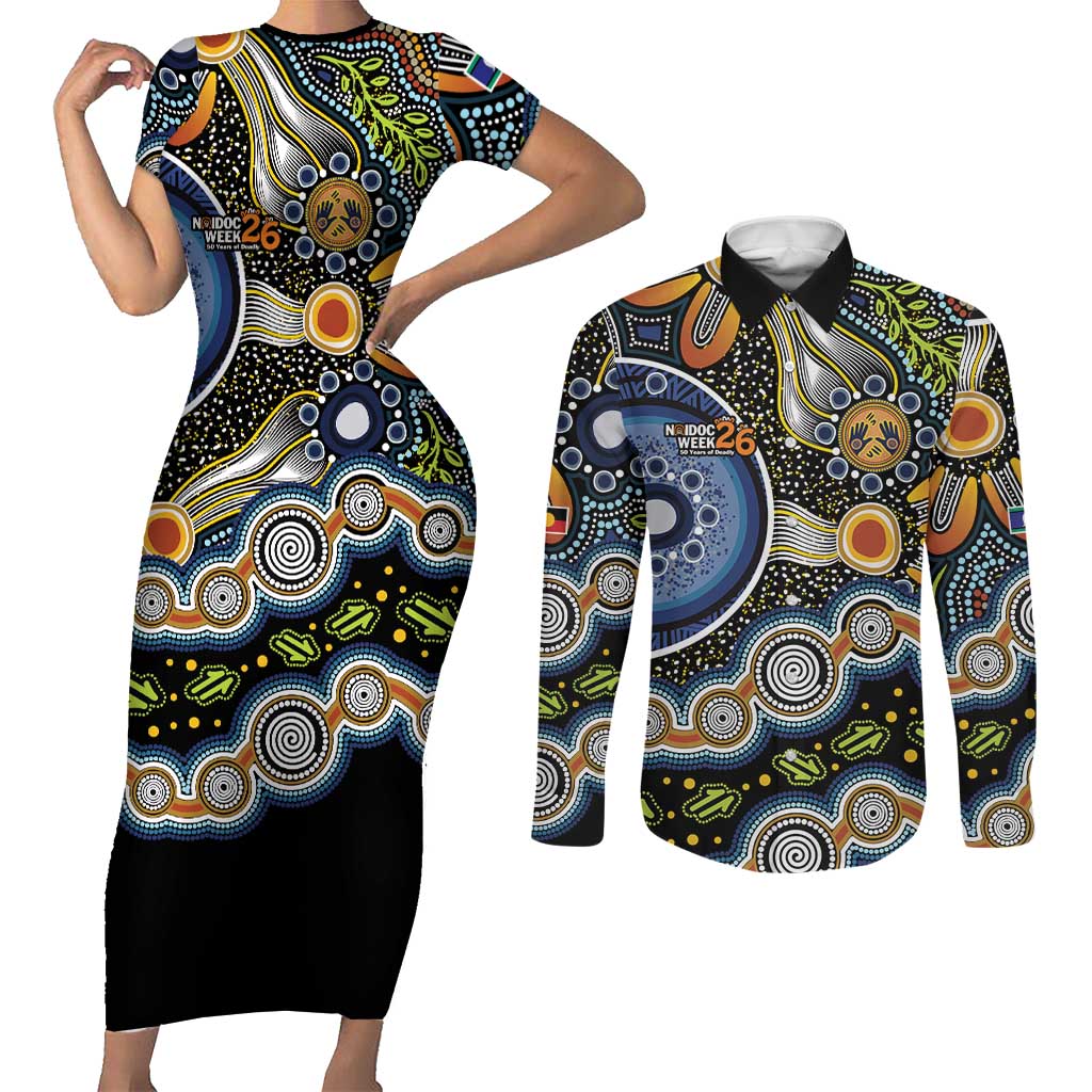 NAIDOC Deadly 50 Years Couples Matching Short Sleeve Bodycon Dress and Long Sleeve Button Shirt Aboriginal and Torres Strait Islander