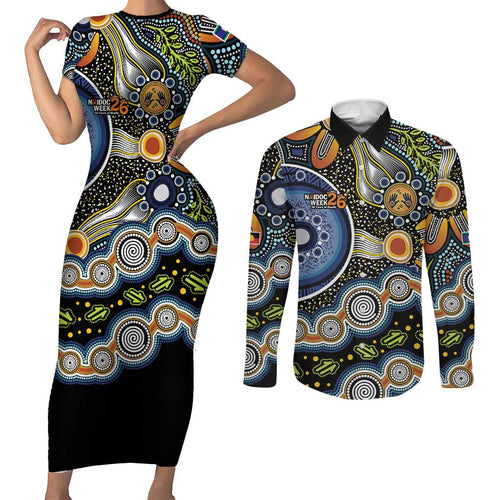 NAIDOC Deadly 50 Years Couples Matching Short Sleeve Bodycon Dress and Long Sleeve Button Shirt Aboriginal and Torres Strait Islander