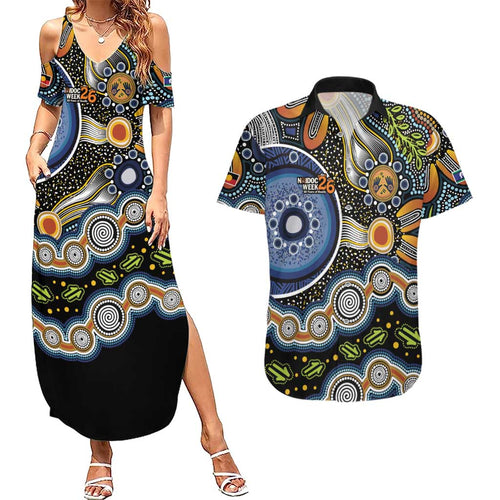NAIDOC Deadly 50 Years Couples Matching Summer Maxi Dress and Hawaiian Shirt Aboriginal and Torres Strait Islander