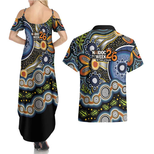 NAIDOC Deadly 50 Years Couples Matching Summer Maxi Dress and Hawaiian Shirt Aboriginal and Torres Strait Islander