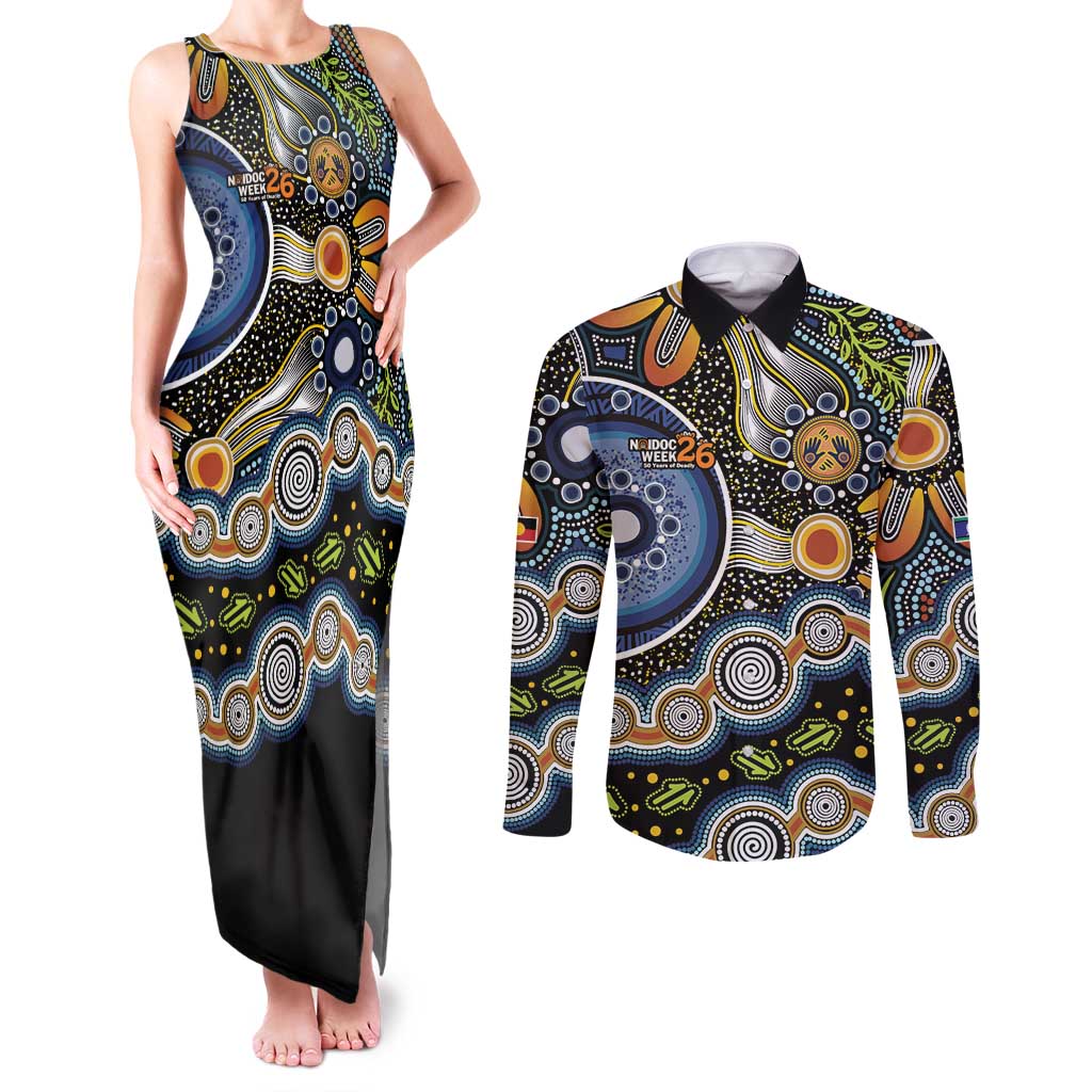 NAIDOC Deadly 50 Years Couples Matching Tank Maxi Dress and Long Sleeve Button Shirt Aboriginal and Torres Strait Islander